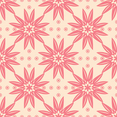 Red flowers on beige background. Seamless pattern