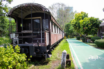 Fototapeta na wymiar old train in public park