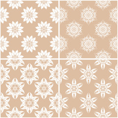 Floral patterns. Set of beige and white seamless backgrounds