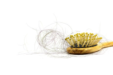 Hair loss, hair fall everyday serious problem, on white background.
