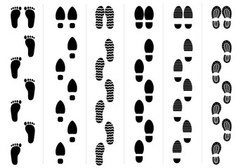 Set of male and female footprint icon on white background. Vector illustration.