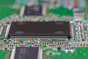 PCB with chips and SMD components. Macro photography of a fragment of a circuit Board of the...