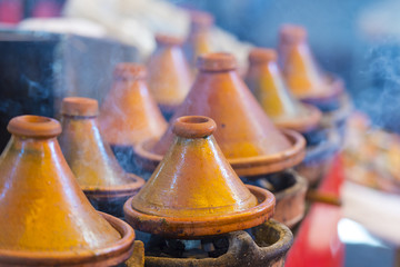 Ceramic pot for Tagine street food in Morocco