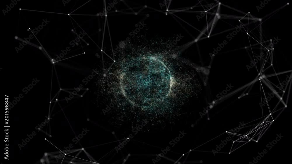 Poster abstract particles technology digital data connection center sun