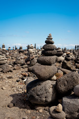 Stack of stones on the sea beach.