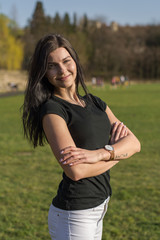 Young girl in old fotball stadium