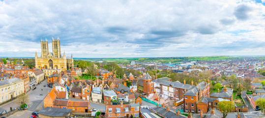 Aerial view of the lincoln cathedral, England