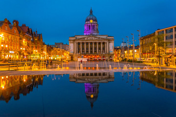 Night view of the town hall in Nottingham, England