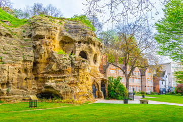 View of caves under the nottingham castle, England