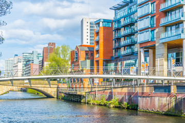 Riverside of river Irwell in Manchester, England