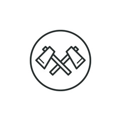 Black and white icon of two crossed axes in the round frame