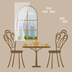 Table in restaurant, served for tea five o clock
