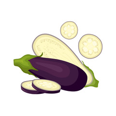 Still-life with blue isolated on white background. Vector illustration. Composition from the aubergine.