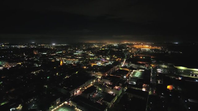 South Carolina Charleston Aerial v1 Birdseye night view of French Quarter 10/17