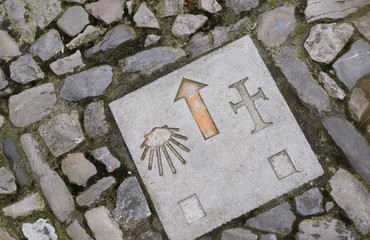 Camino de Santiago directional sign (Comillas, Cantabria, Spain)