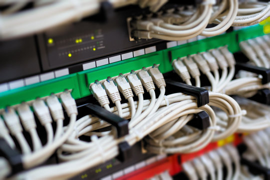 Network switch and ethernet cables connected