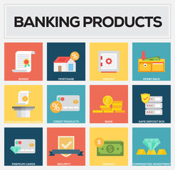 Banking Products Flat Icon Set