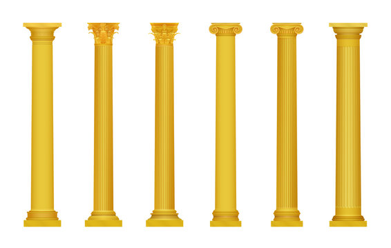 Vector illustration of golden realistic high detailed greek roma ancient  columns. Luxury gold column. Stock Vector | Adobe Stock