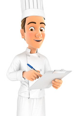 3d head chef writing on notepad