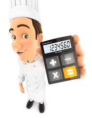 3d head chef holding calculator