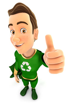 3d green hero positive pose with thumb up