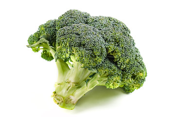 Fresh single ripe broccoli isolated on white background
