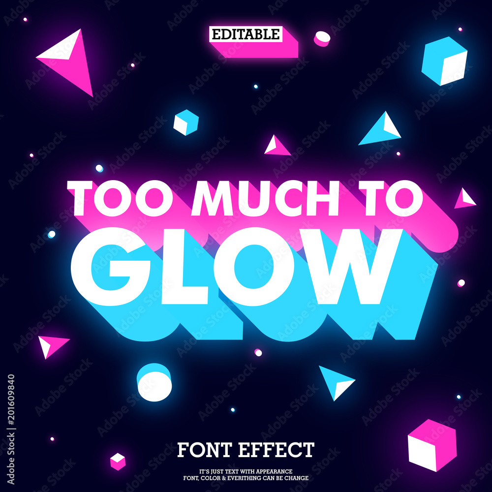 Aufkleber glowing text effect with 3d geometric object pattern