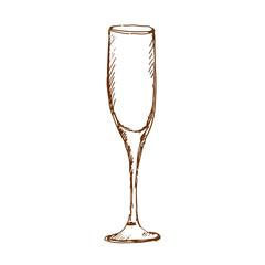 Hand drawn empty glass of champagne. Sketch, vector illustration.