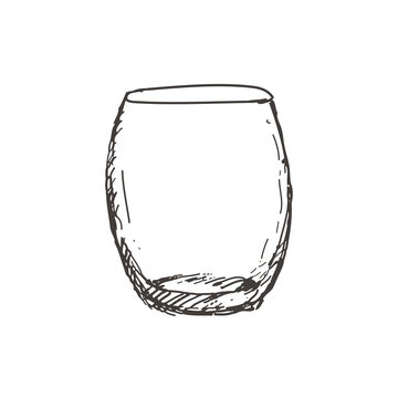 Hand drawn rocks glass, empty whisky glass. Sketch, vector illustration.