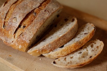 bread on wooden cutting board