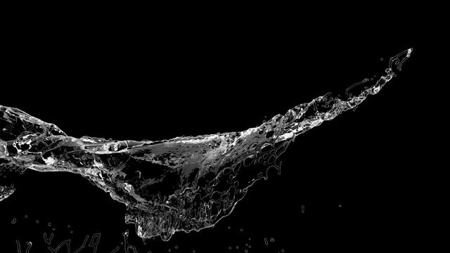 4k slow motion 3d vortex water flow with a splashes isolated on a black background with alpha matte
