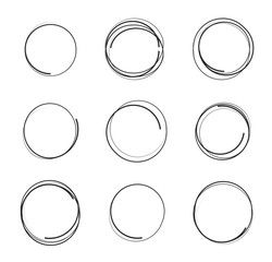 Vector illustration set of hand drawn scribble circles isolated on white background, logo design elements.