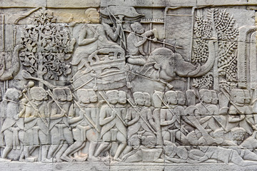 Bas relief of Bayon Temple, Angkor Thom, Siem Reap, Cambodia