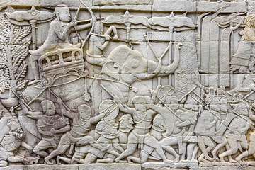 Bas relief of Bayon Temple, Angkor Thom, Siem Reap, Cambodia