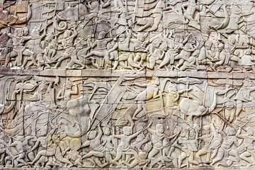 Bas relief of Bayon Temple, Angkor Thom, Siem Reap, Cambodia