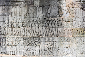 Bas relief of Bayon Temple, Angkor Thom, Siem Reap, Cambodia