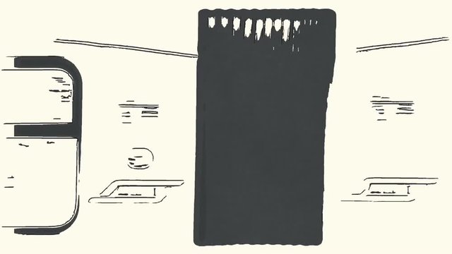 Arrival of the subway at the station with people entering. Pencil effect, animation