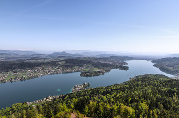 Naklejka na ściany i meble Lake Woerth Panorama View From Pyramidenkogel In Carinthia Austria