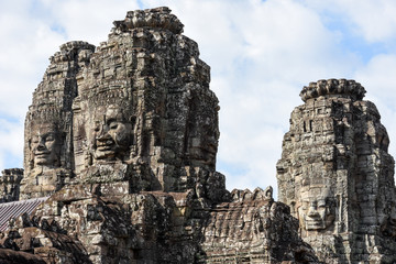 Faces of Bayon temple in Angkor Thom at Siemreap, Cambodia.