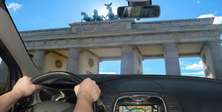 Driving A Car Towards Brandenburg Gate, Berlin, Germany