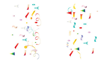 Trendy Xmas Party Tinsel Vector Foil Confetti Cool Foil Border Fireworks Explosion, Blast, Burst, New Year, Christmas, Birthday Celebration. Cool Summer Coctail Party Colored Gradient Tinsel Confetti.