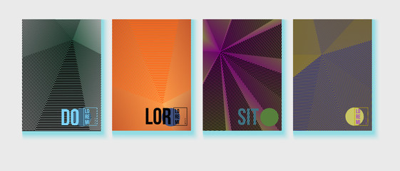 Neon Halftone Covers Set. Trendy Blend Lines Corporate Identity. Futuristic Posters, Geometric Business Backgrounds. Halftone Minimal Presentation Covers. Neon Colored Iridescent Print Design.