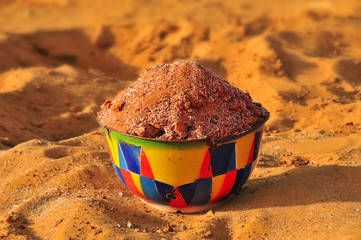 Red Salt (sodium carbonate)  collected from Salines de Teguedei by the Lake Teguedei on Sahara Desert in northen Chad.   © robnaw