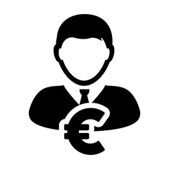 Euro Sign Icon Vector Symbol Currency With Person Avatar for Male Business and Finance in Glyph Pictogram illustration