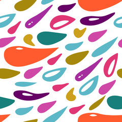 Colorful paint drops on white background, abstract seamless pattern. Vector illustration.
