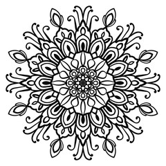 Ornamental round doodle flower isolated on white background. Black outline mandala. Vector illustration.