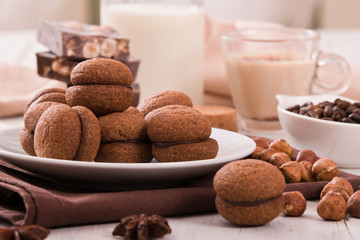 Hazelnut shortbread sandwiches filled with chocolate cream. 