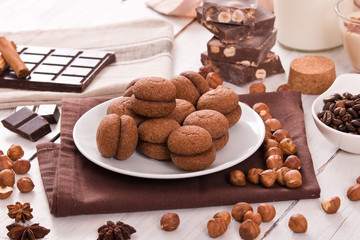 Hazelnut shortbread sandwiches filled with chocolate cream. 