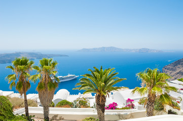 Santorini island, Greece. Beautiful summer landscape, sea view. Travel and vacation