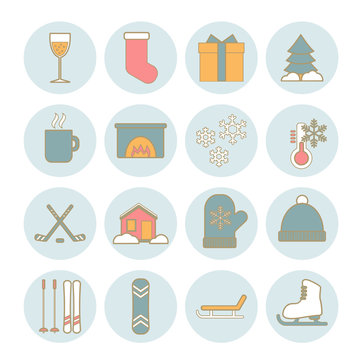 Collection of vector line winter icons for web, print, mobile apps design